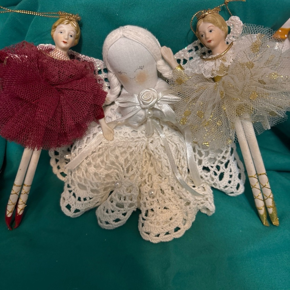 Vintage 2 MAID BALLERINA  Ornament Porcelain  Doll by Midwest And Handmade Angel